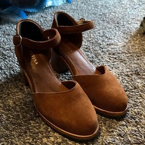 Women's Patina Brown Suede Ankle Strap Shoes